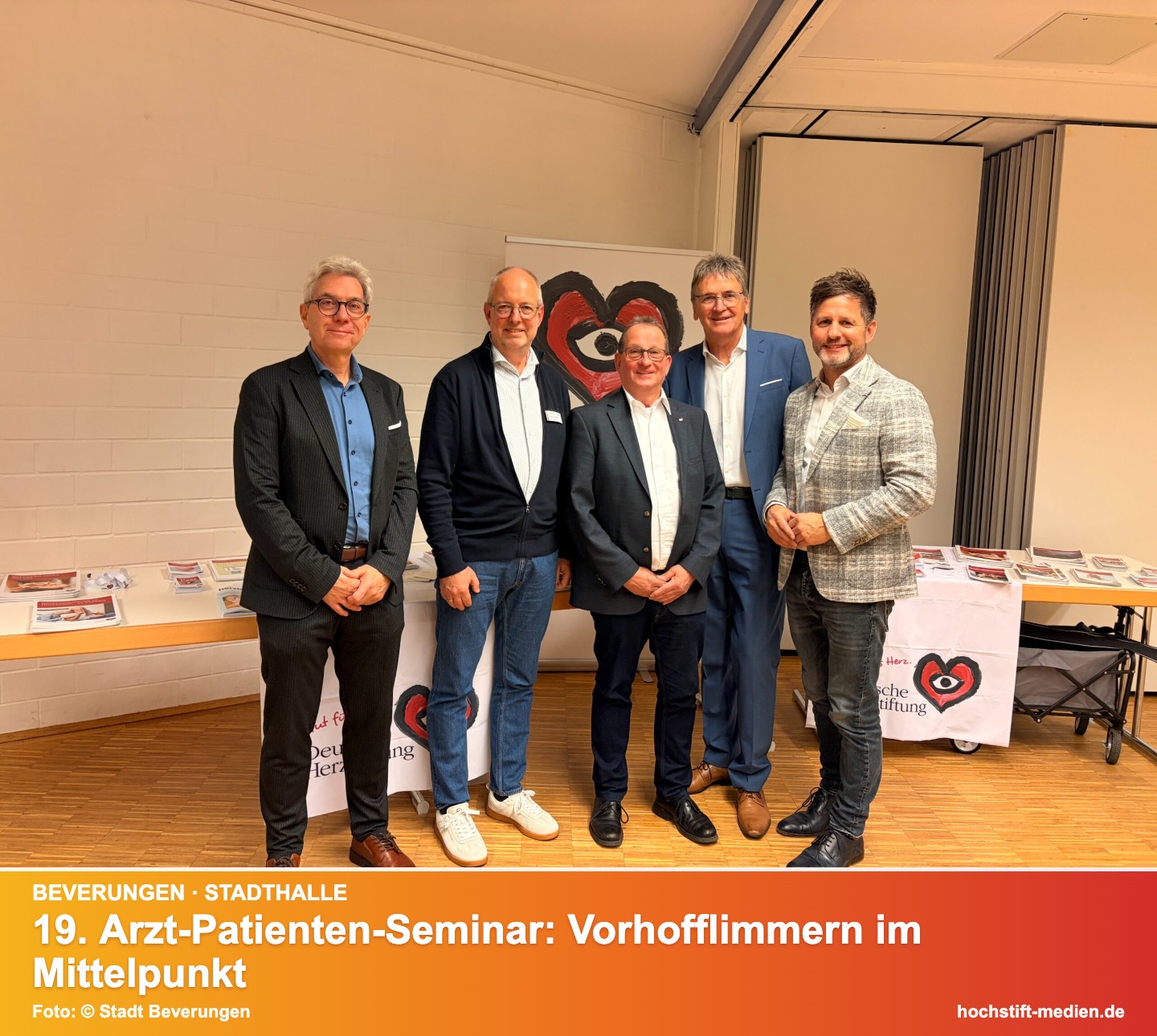 v.l.n.r Dr. Martin Burschaper, Thomas Pottmeier, Jürgen Figiel, Dr. Eckhard Sorges, Tino Wenkel – Kurzinfo: 19. Arzt-Patienten-Seminar: Vorhofflimmern im Mittelpunkt