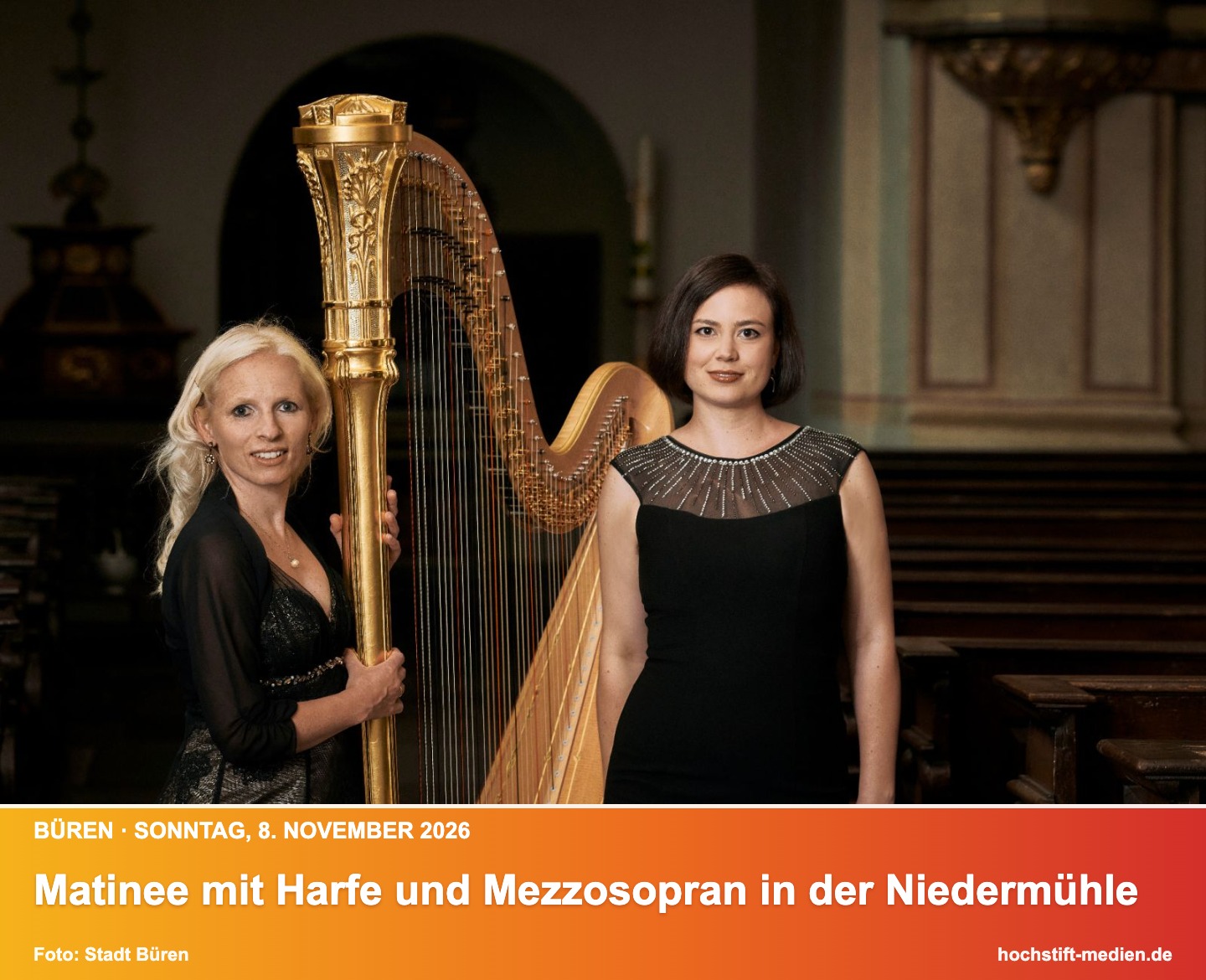Harfinistin Jenny Meyer und Pia Viola Buchert (Mezzosopran) – Kurzinfo: Matinee mit Harfe und Mezzosopran in der Niedermühle
