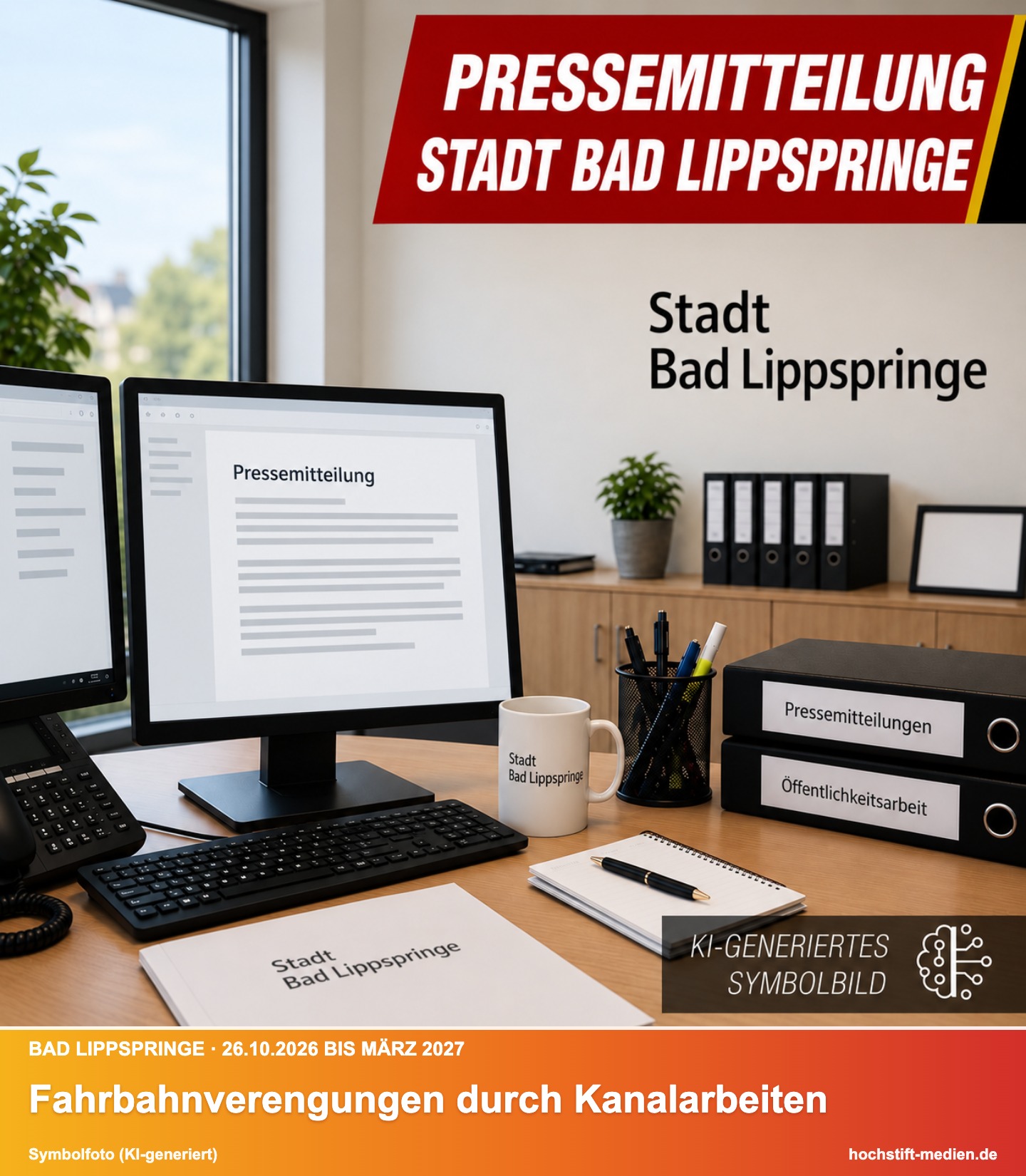 Symbolbild: Pressemitteilung Stadt Bad Lippspringe – Kurzinfo: Fahrbahnverengungen durch Kanalarbeiten