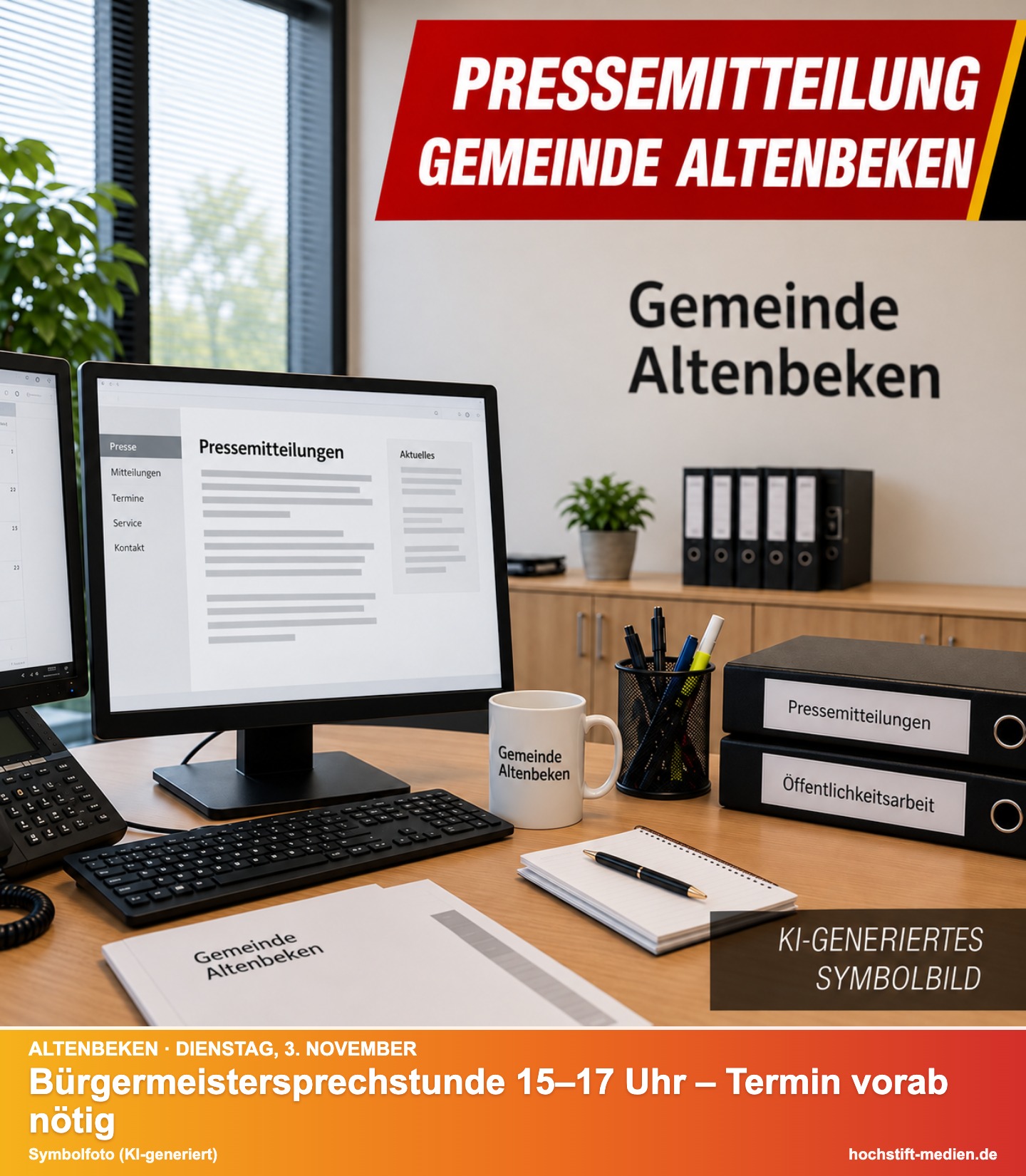 KI-Symbolbild Gemeinde Altenbeken mit Kurzinfo: Bürgermeistersprechstunde am 3. November