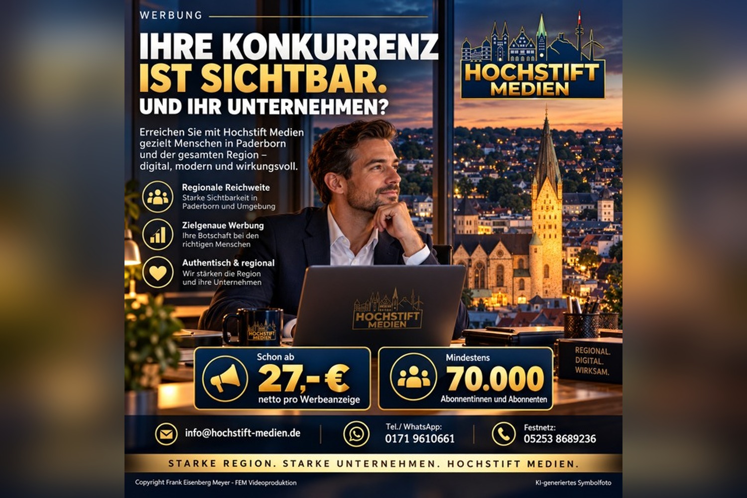 Werbegrafik: Ihre Konkurrenz ist sichtbar. Und Ihr Unternehmen? Hochstift Medien, ab 27 Euro netto pro Werbeanzeige