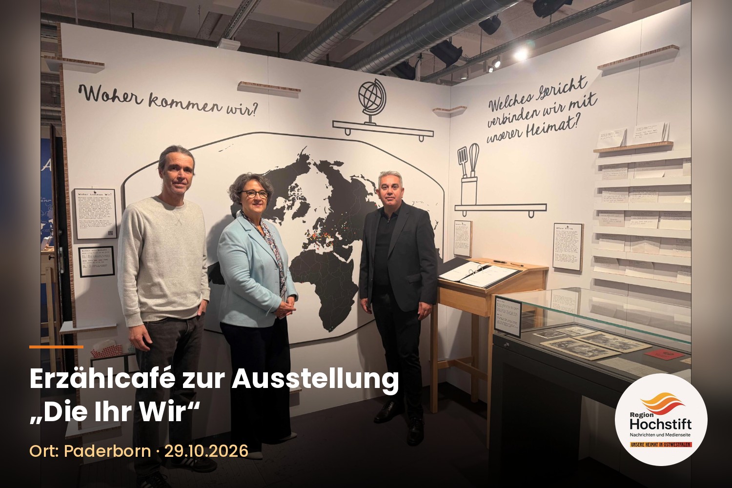 Dr. Andreas Neuwöhner, Nilgün Özel und Recep Alpan in der Ausstellung „Die Ihr Wir“ im Stadtmuseum Paderborn
