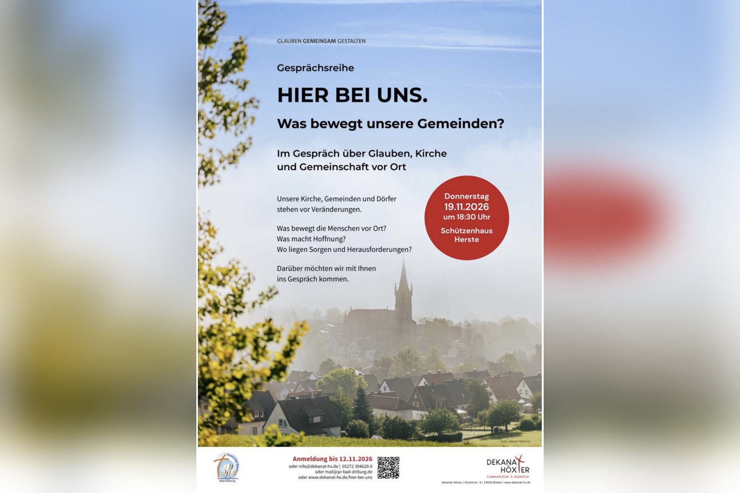 Plakat der Gesprächsreihe „Hier bei uns“, Donnerstag 19.11.2026, 18.30 Uhr, Schützenhaus Herste
