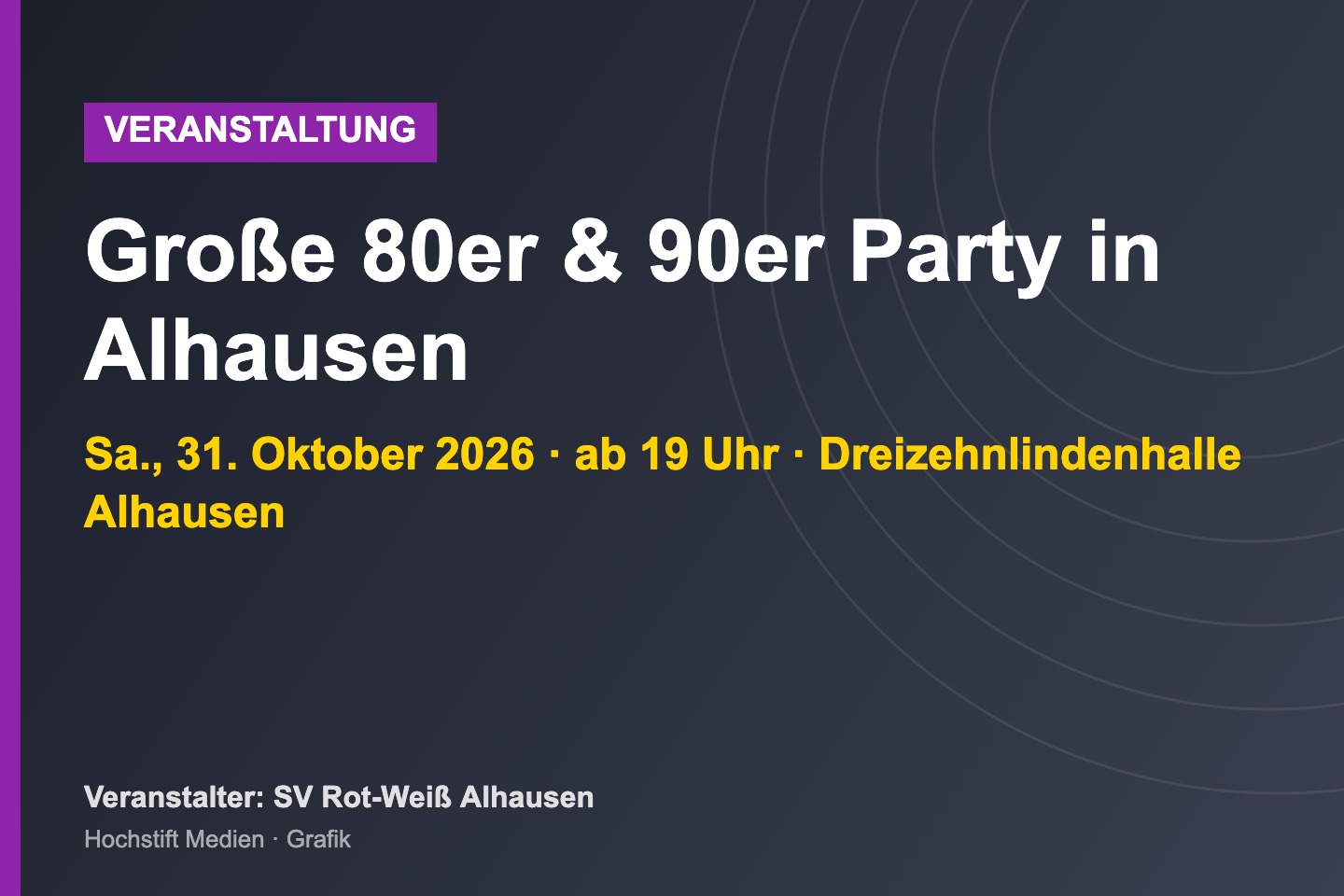 Grafik: Große 80er & 90er Party in Alhausen am 31. Oktober 2026