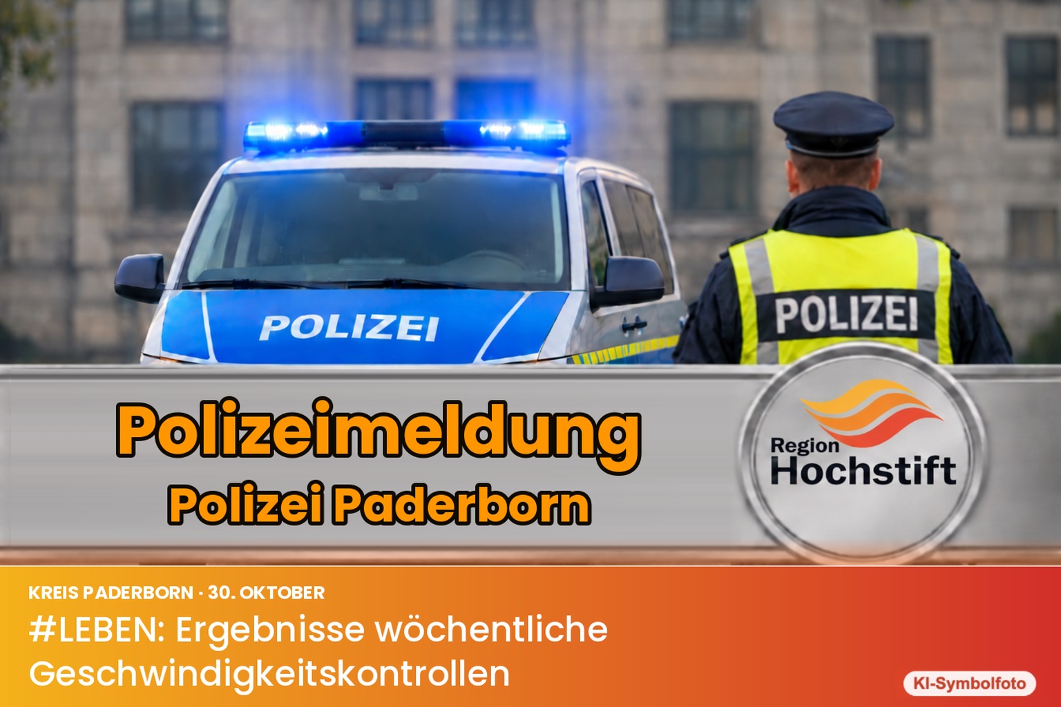 Polizeimeldung Polizei Paderborn: #LEBEN: Ergebnisse wöchentliche Geschwindigkeitskontrollen (KI-Symbolfoto)