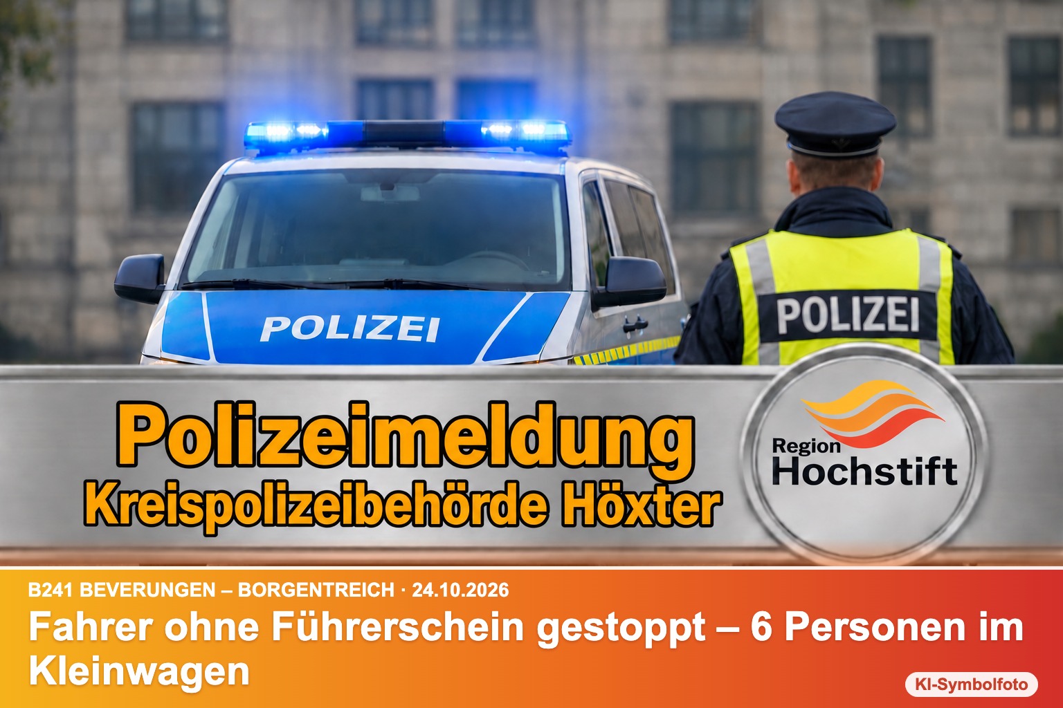 Symbolfoto Polizei Höxter mit Kurzinfo: Fahrer ohne Führerschein auf der B241 gestoppt
