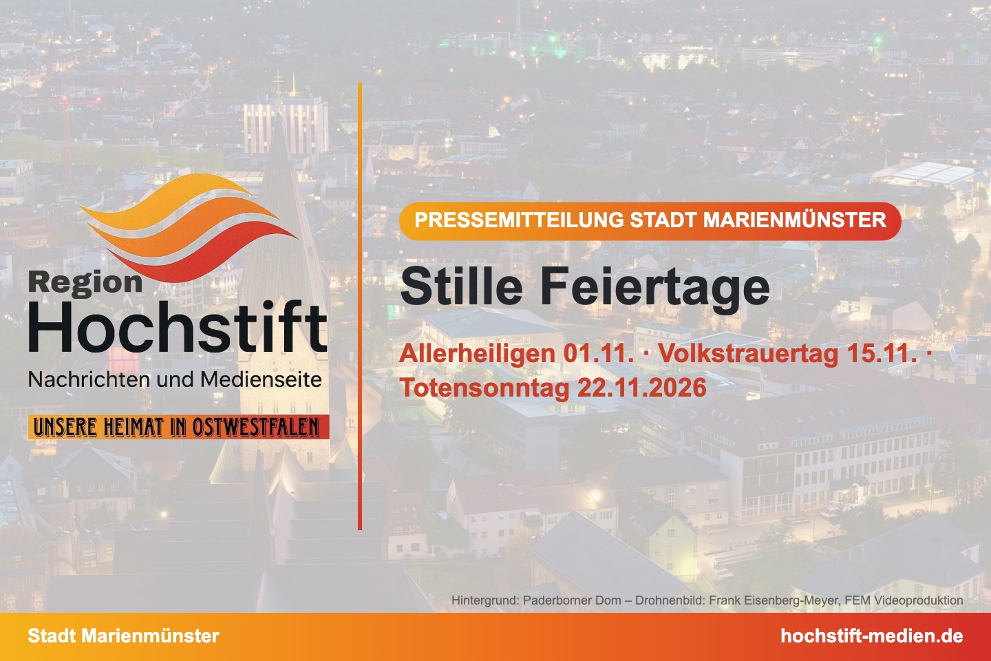 Grafik Hochstift Medien: Stille Feiertage – Allerheiligen 01.11. · Volkstrauertag 15.11. · Totensonntag 22.11.2026
