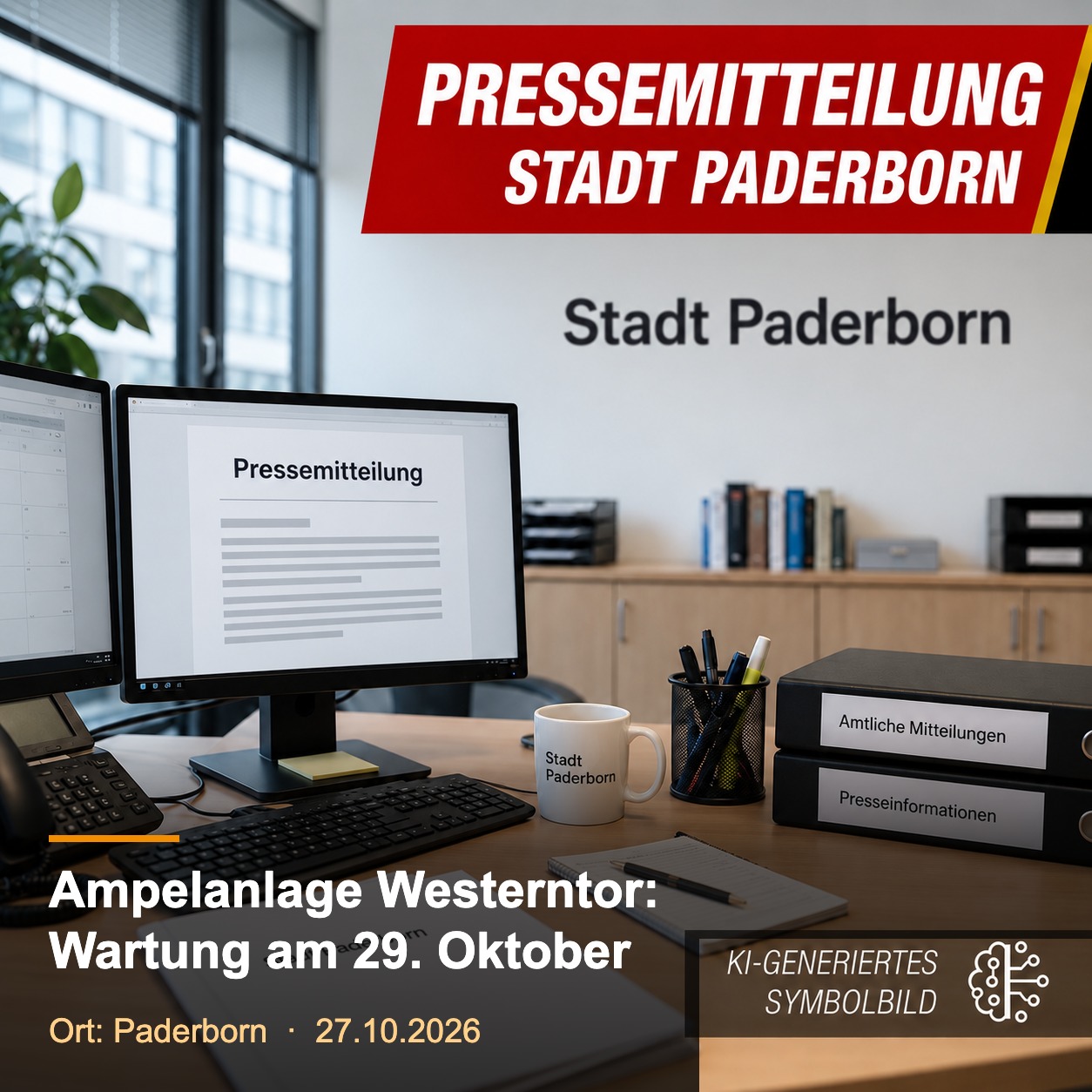 Symbolbild Stadt Paderborn: Ampelanlage Westerntor: Wartung am 29. Oktober