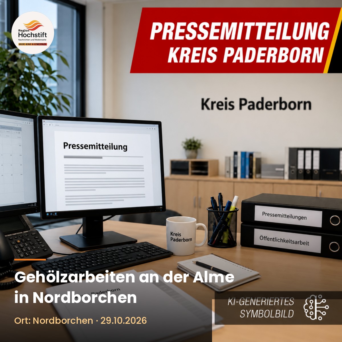 Symbolbild (KI-generiert): Büro mit Pressemitteilung des Kreises Paderborn