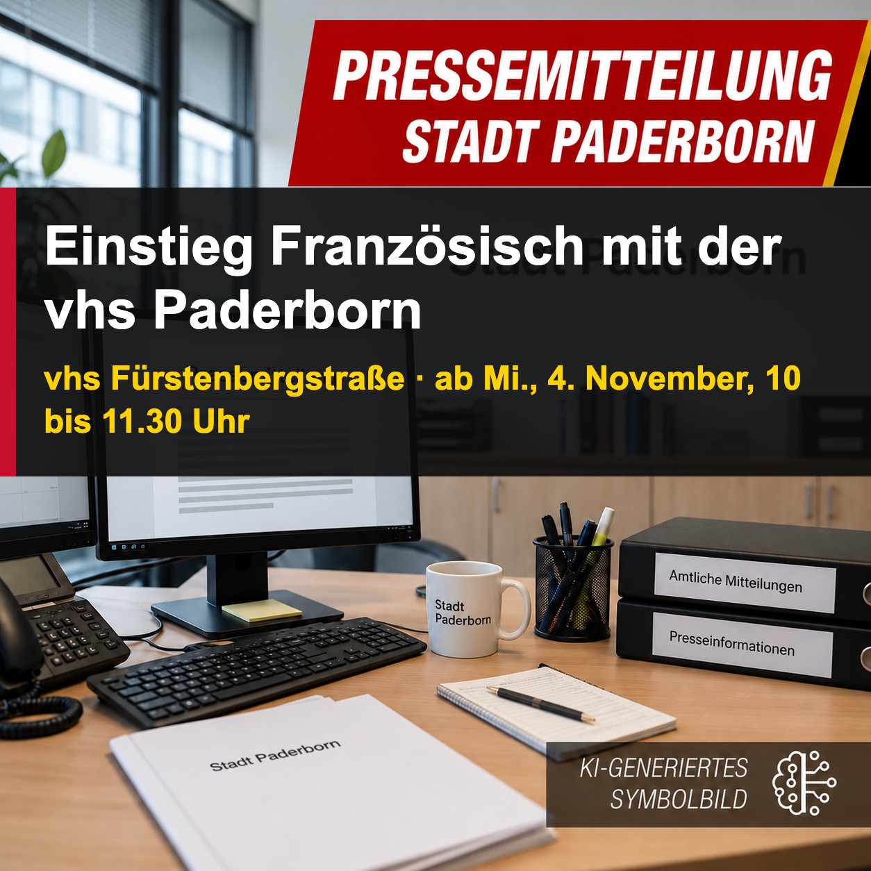 Symbolbild Stadt Paderborn mit Hinweis: Einstieg Französisch mit der vhs Paderborn