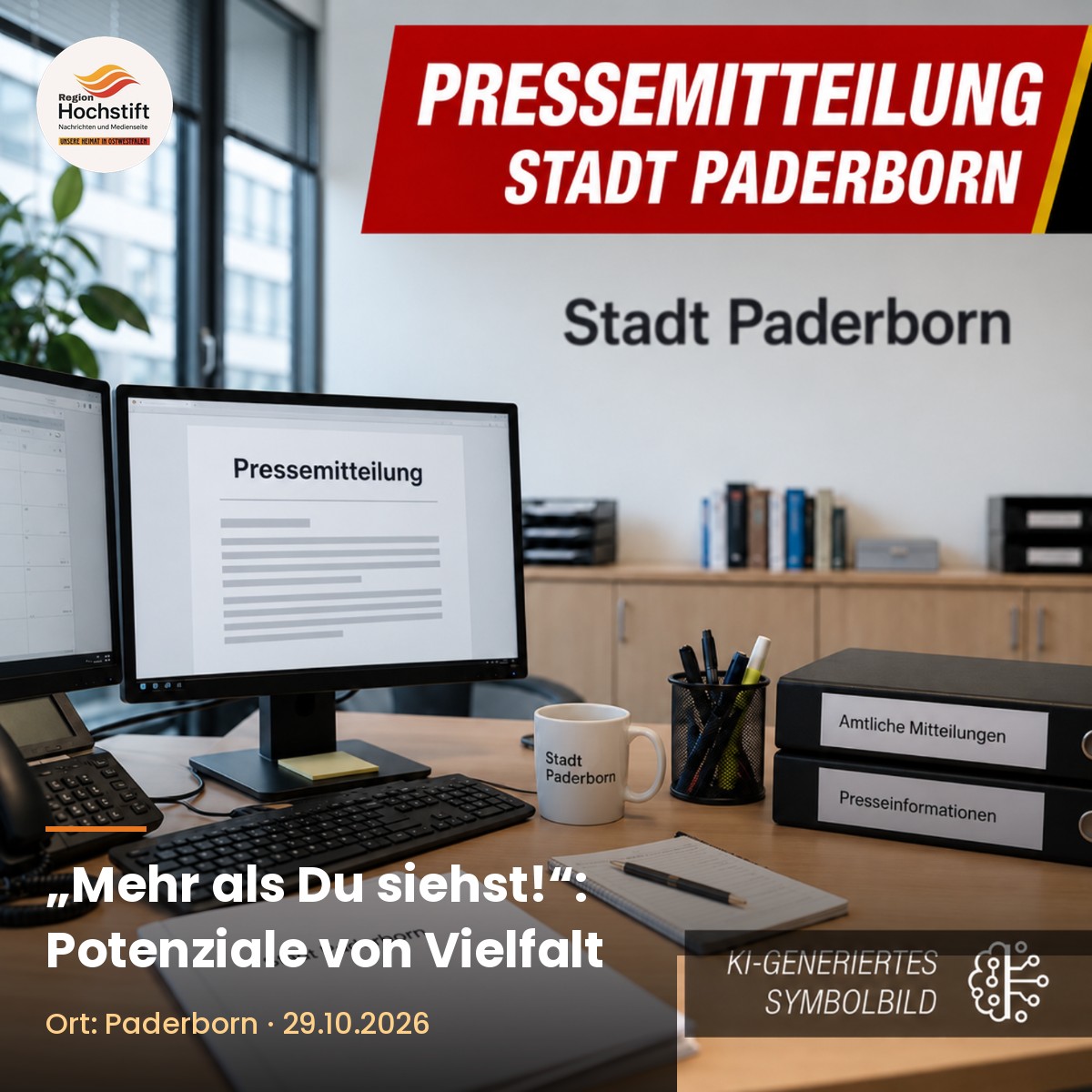 Symbolbild (KI-generiert): Büro mit Pressemitteilung der Stadt Paderborn