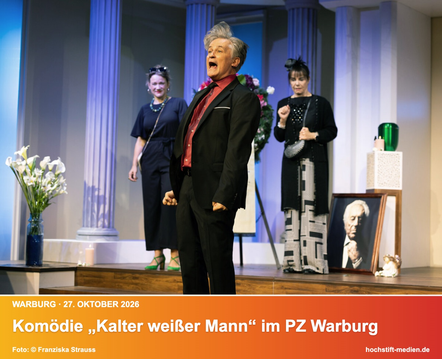 Szene aus der Komödie „Kalter weißer Mann“ – Kurzinfo: Komödie „Kalter weißer Mann“ im PZ Warburg